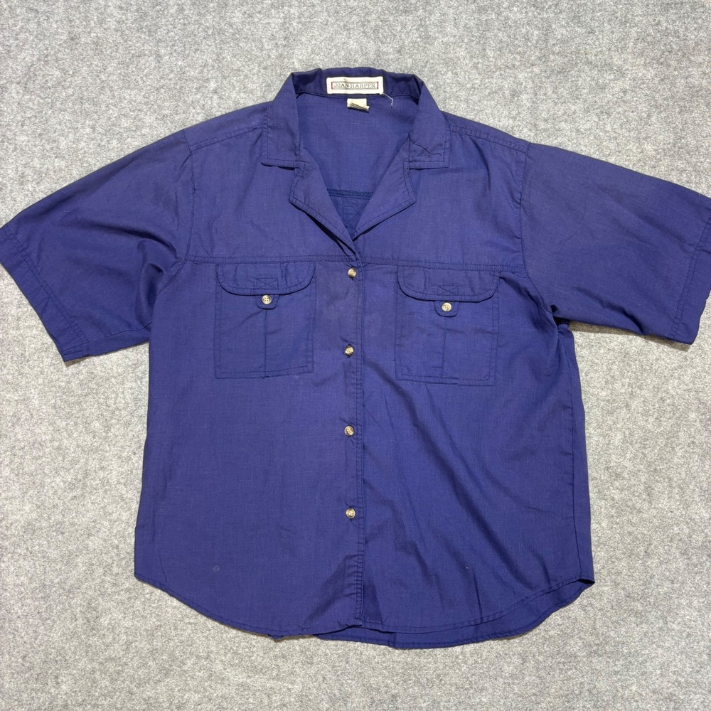 Joan Harper Womens Purple Short Sleeve Button Down Utility Shirt Size 10